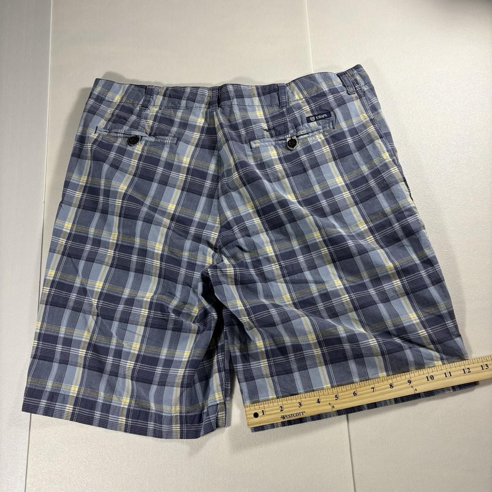 Chaps Men's Plaid Flat Front Cotton Shorts Blue Gray Yellow Size 36 Casual Golf - Picture 2 of 5